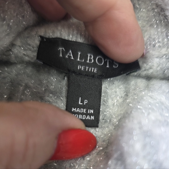 Talbots Petite LP Gray Metallic Fair Isle Turtleneck Sweater Cozy Winter Knit - Picture 3 of 5